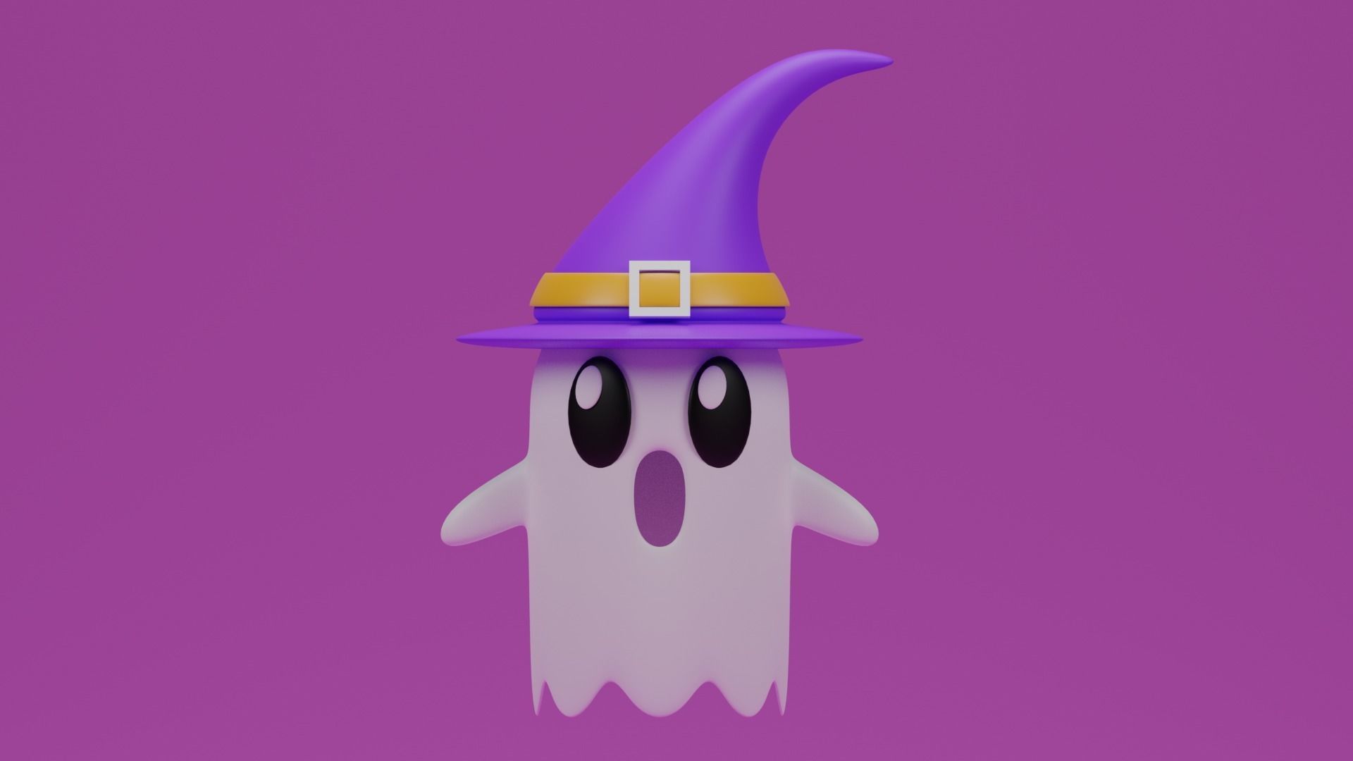 Cartoon Cute Ghost with Witch Hat 3D model_3