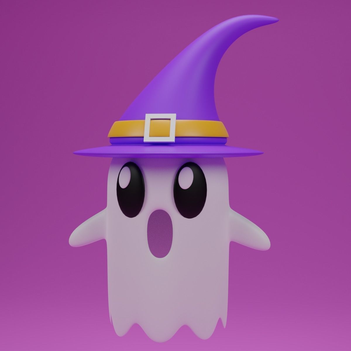 Cartoon Cute Ghost with Witch Hat 3D model_6
