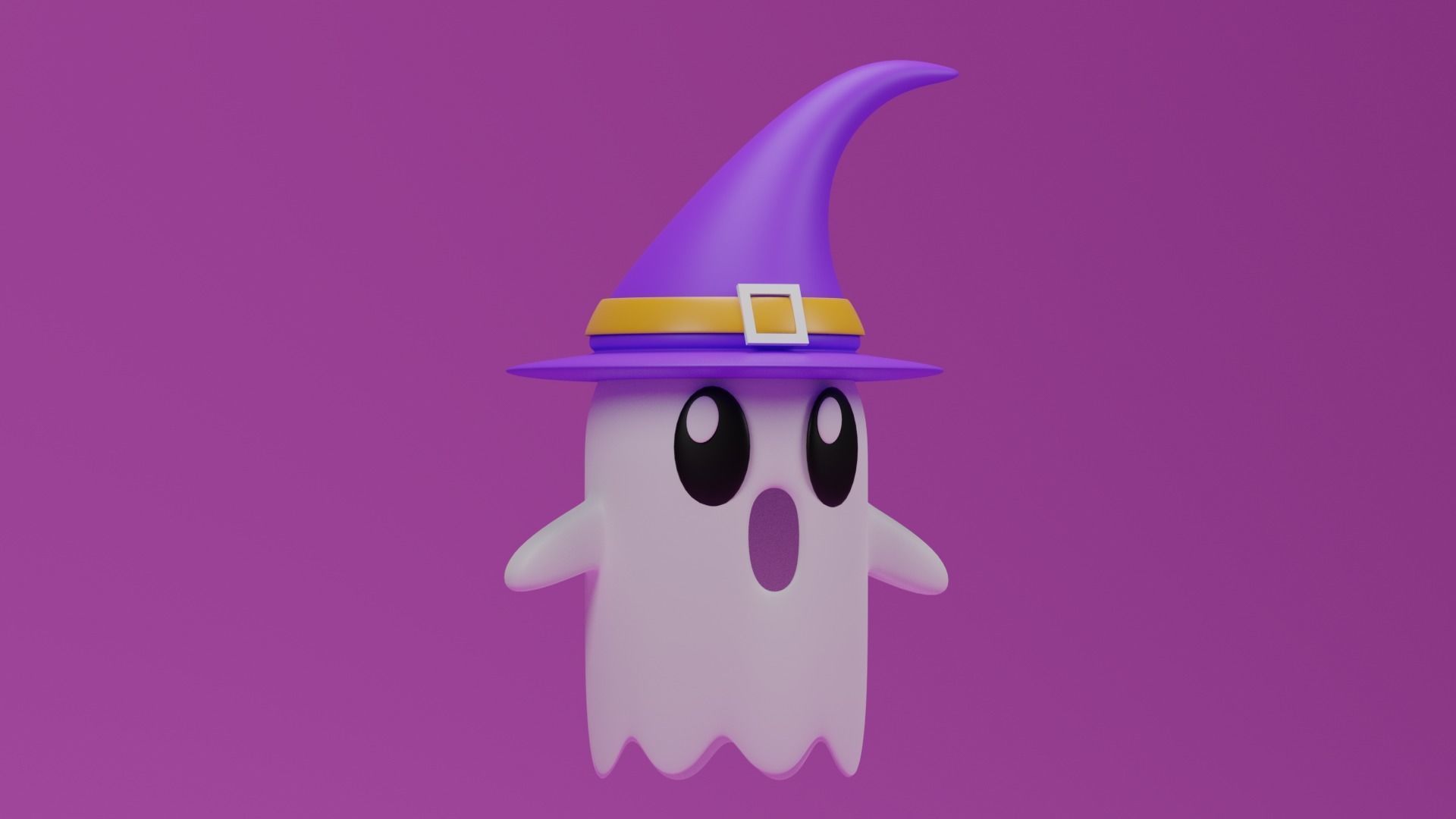 Cartoon Cute Ghost with Witch Hat 3D model_5