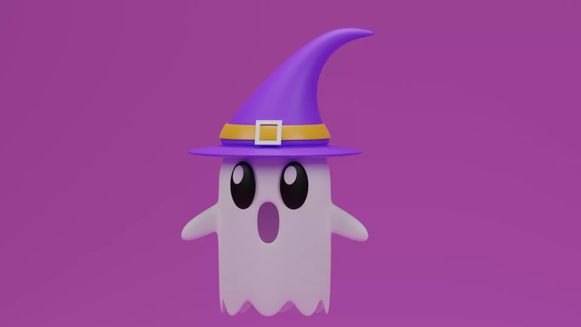 Cartoon Cute Ghost with Witch Hat 3D model_0