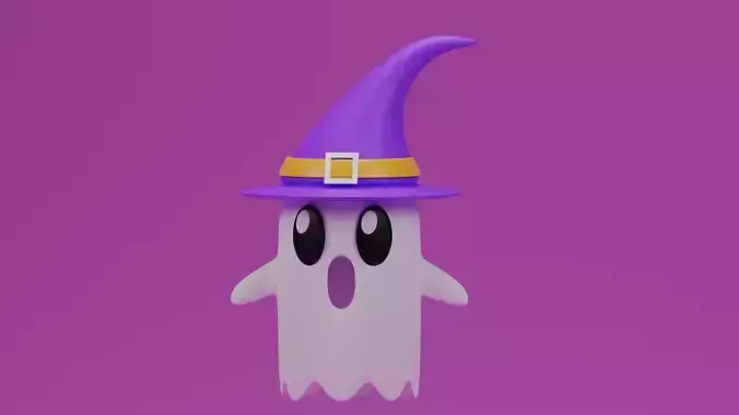 Cartoon Cute Ghost with Witch Hat