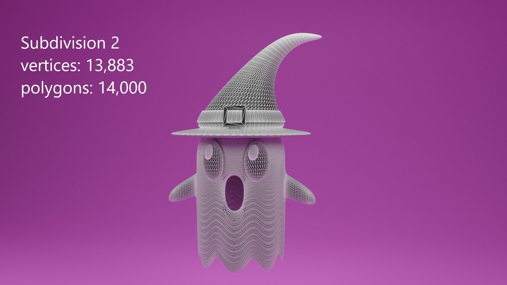 Cartoon Cute Ghost with Witch Hat 3D model_8