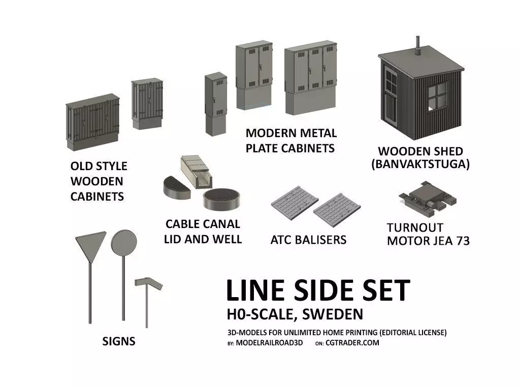 LINE-0036 Line side detail set for Sweden H0-scale 24 items 3D print model_0