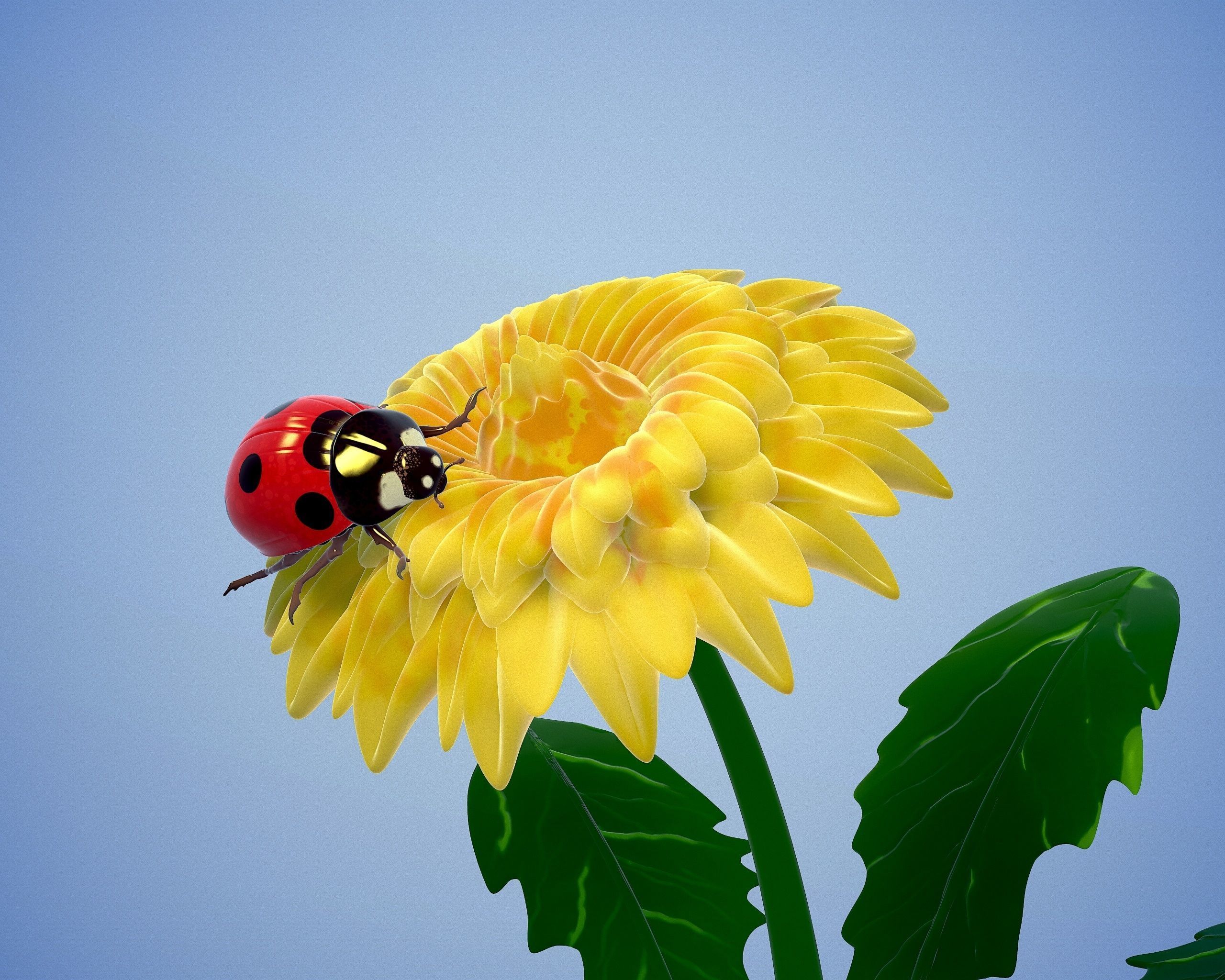 printready LADYBUG and FLOWER 3D print model_26
