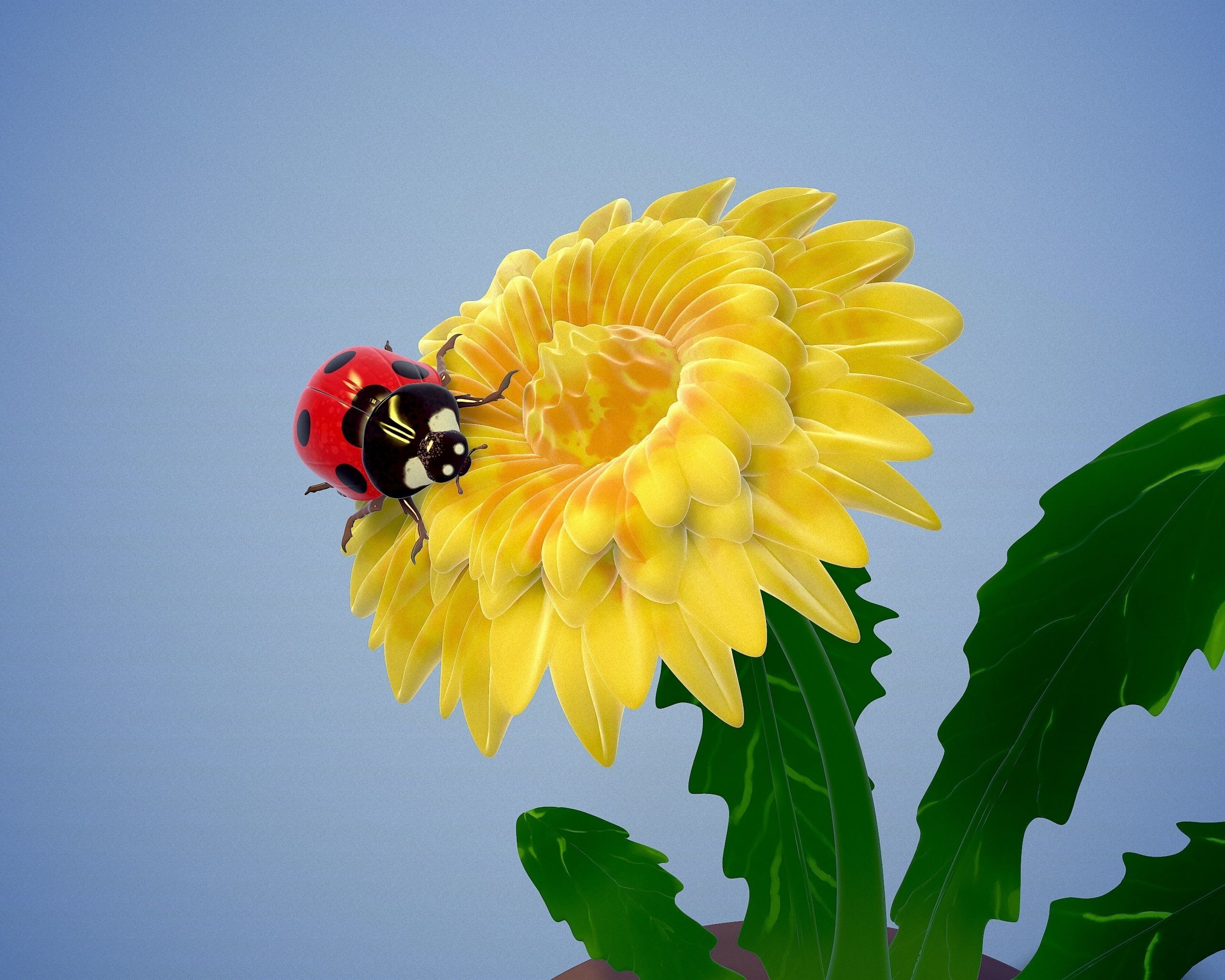 printready LADYBUG and FLOWER 3D print model_30