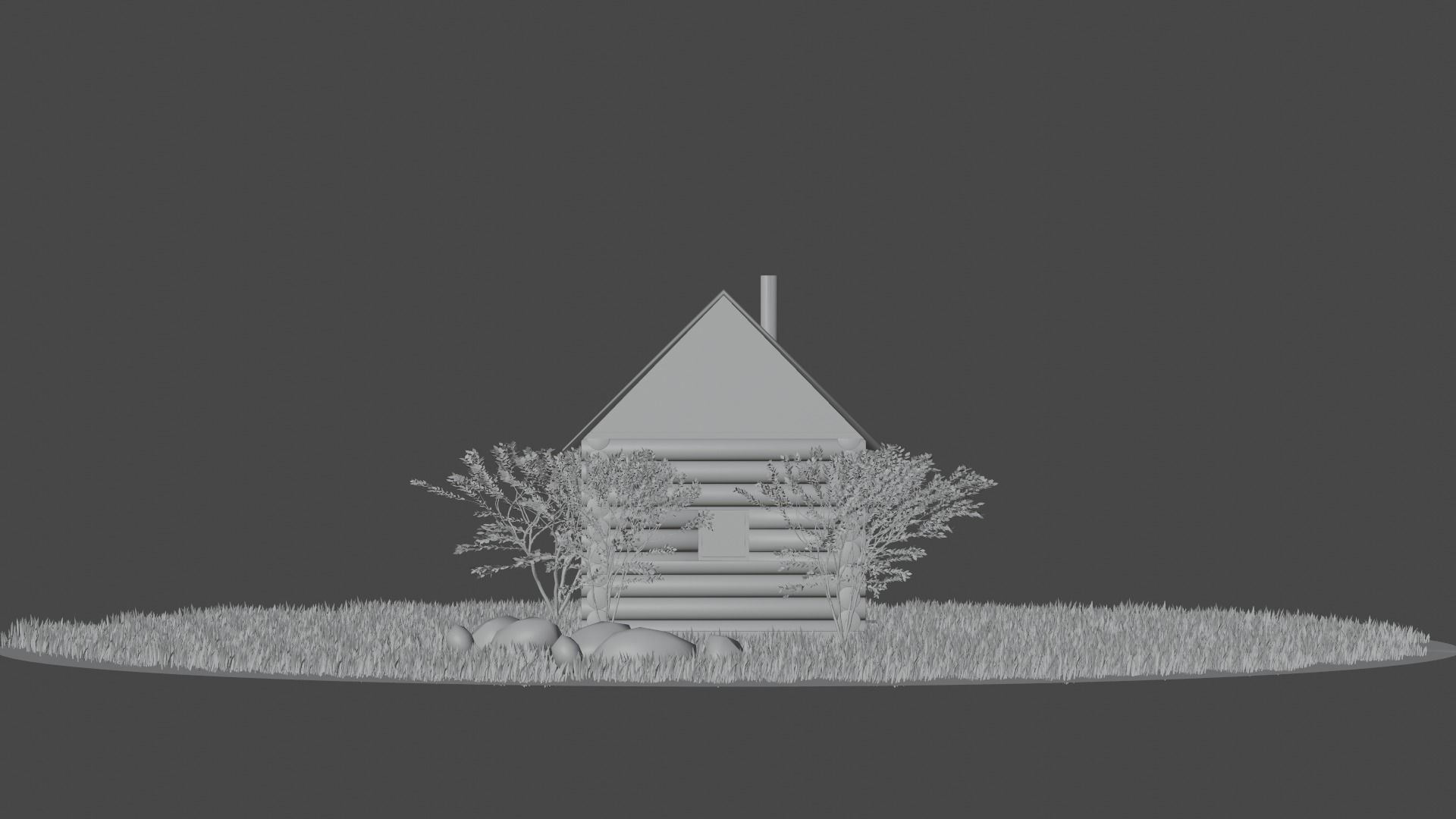 Bathhouse log cabin in middle of grassy field 3D model_7