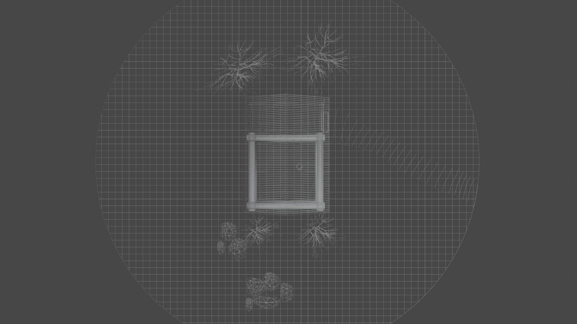 Bathhouse log cabin in middle of grassy field 3D model_9