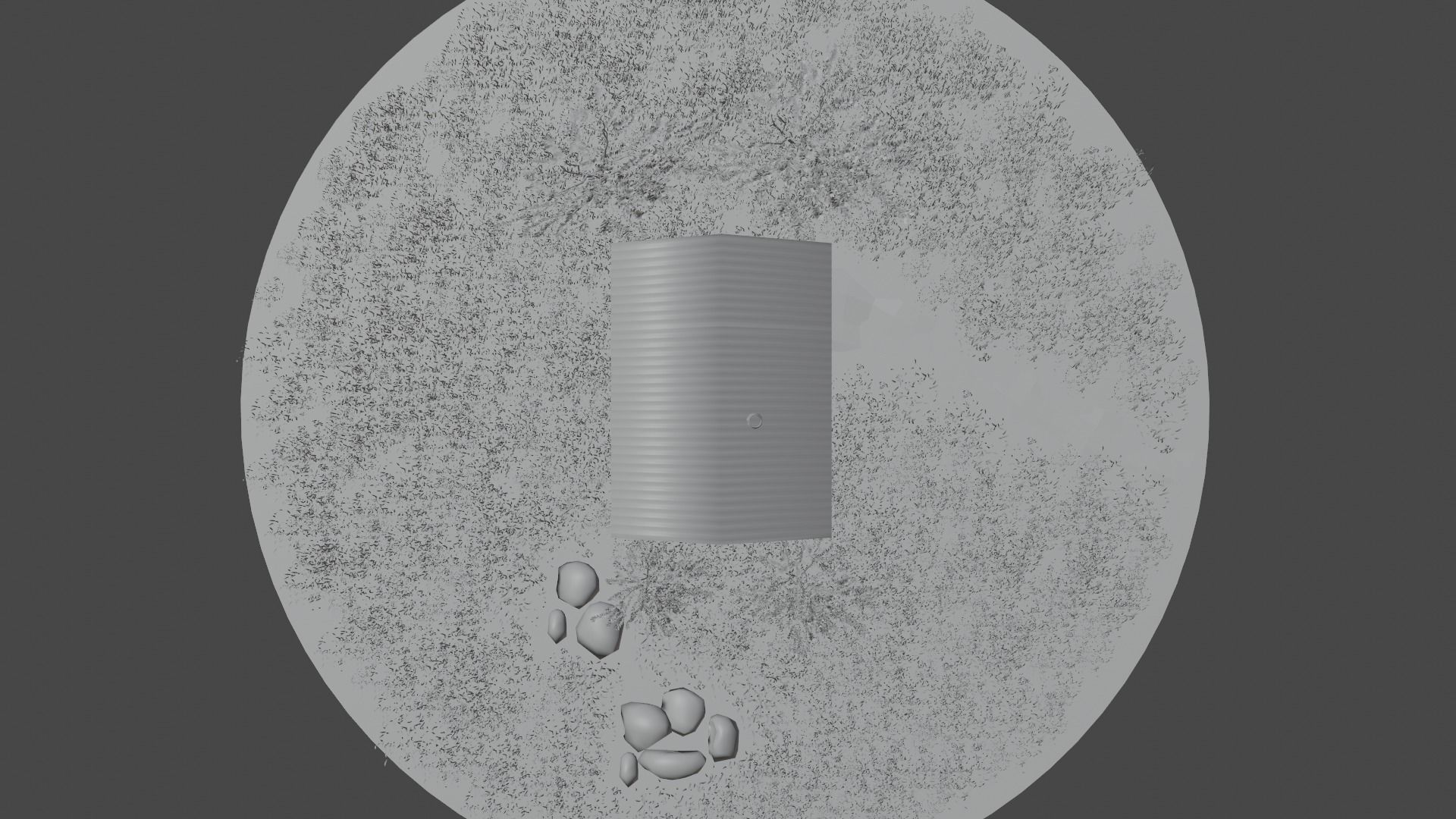 Bathhouse log cabin in middle of grassy field 3D model_8