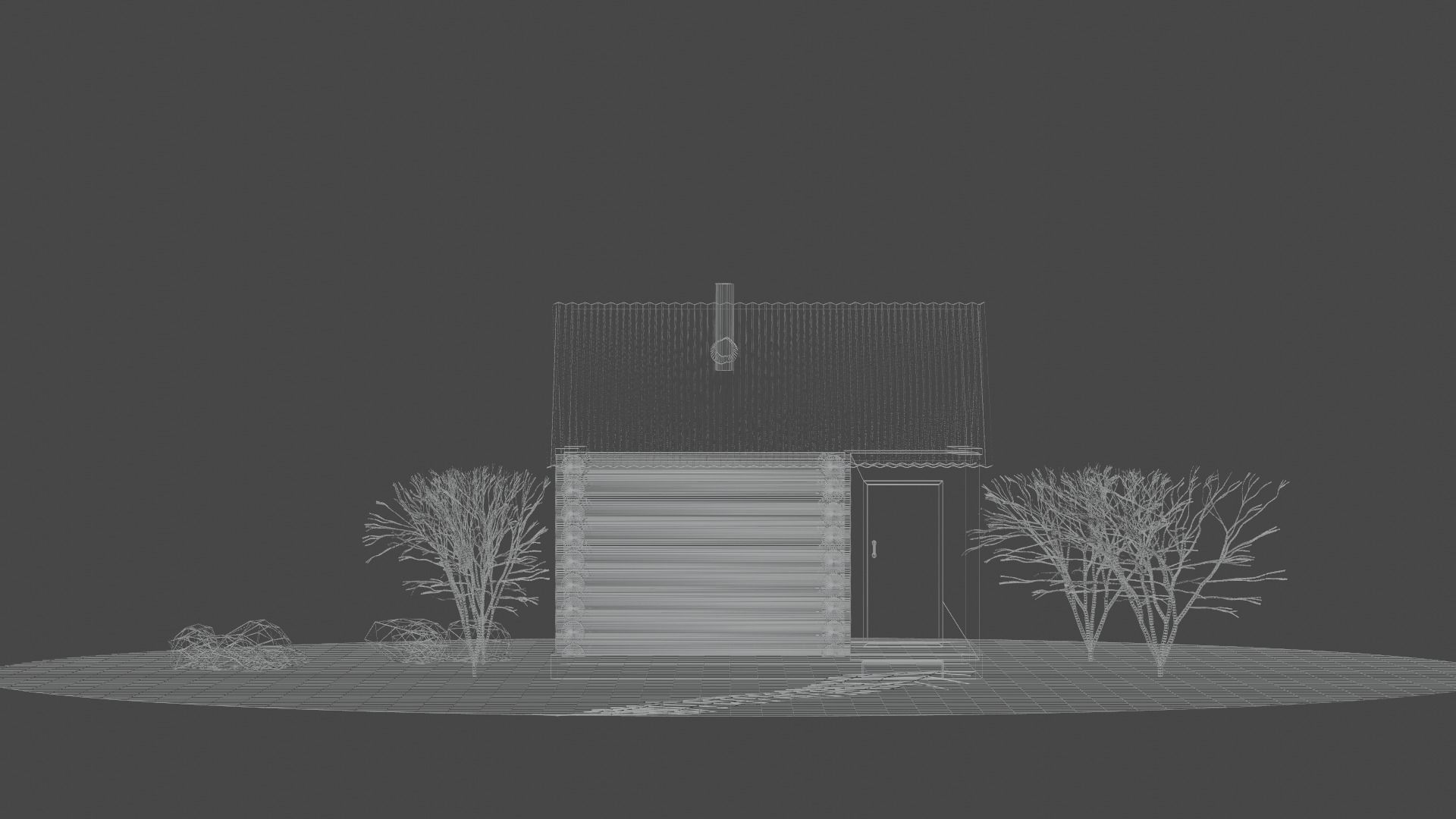 Bathhouse log cabin in middle of grassy field 3D model_11