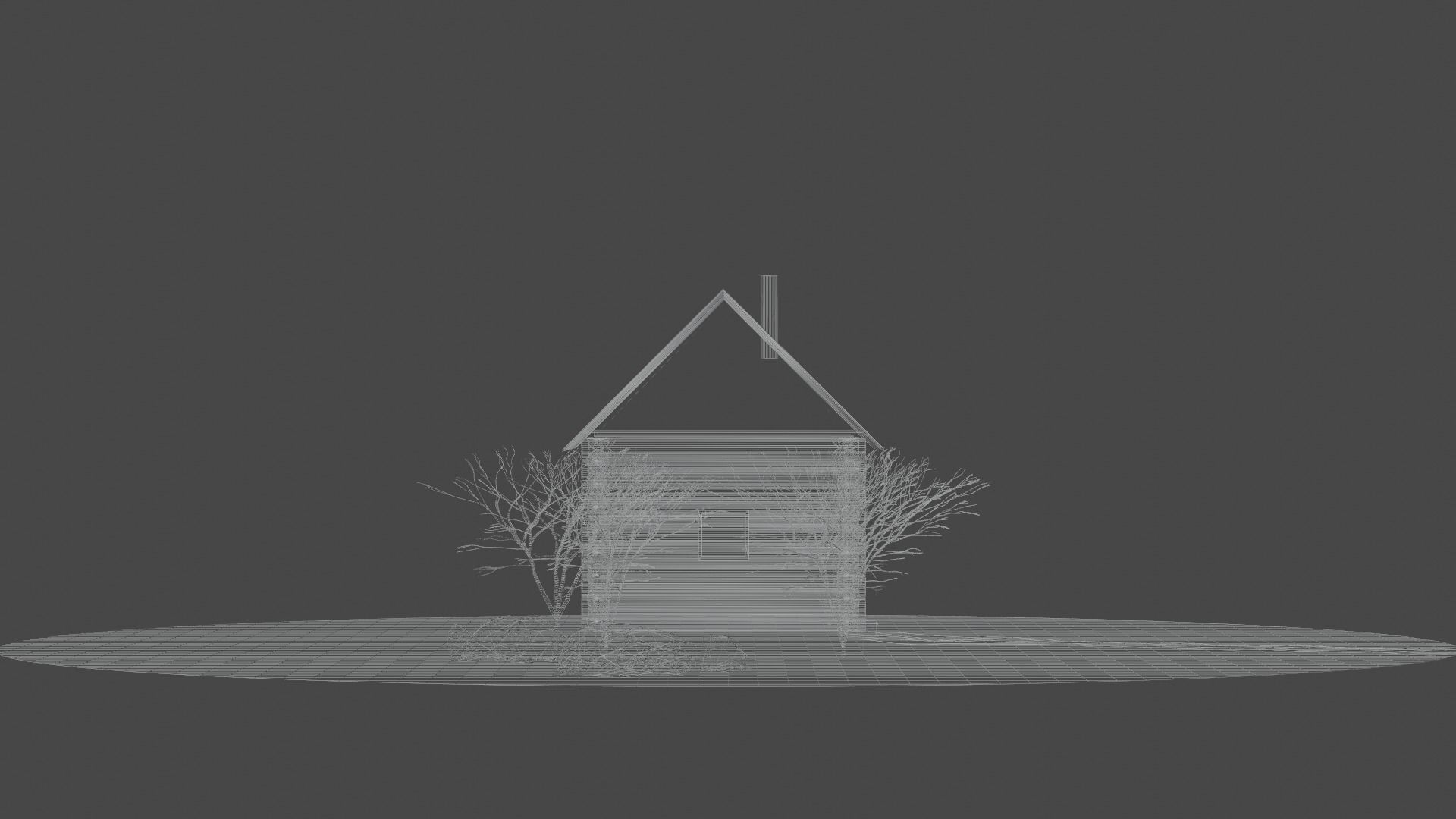 Bathhouse log cabin in middle of grassy field 3D model_10