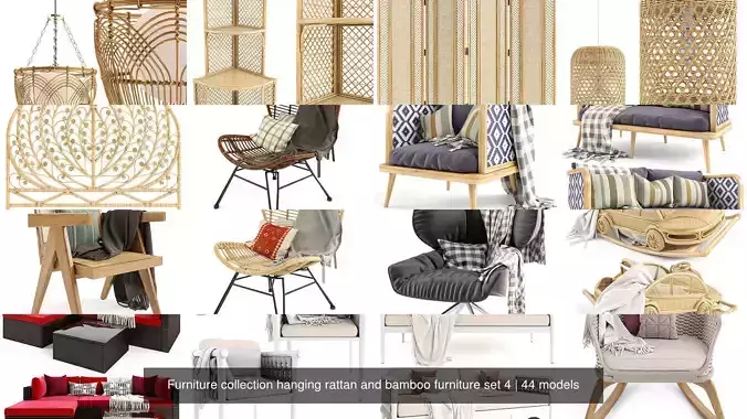 Furniture collection hanging rattan and bamboo furniture set 4 