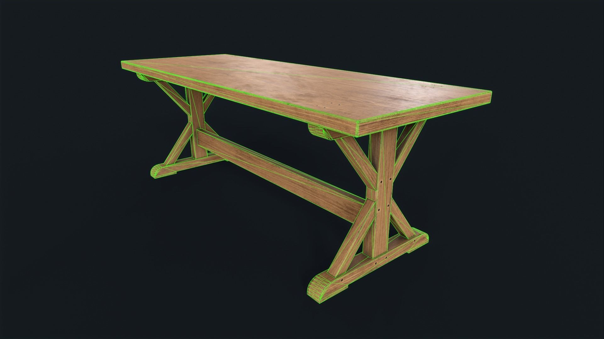Old dining table Low-poly 3D model_3