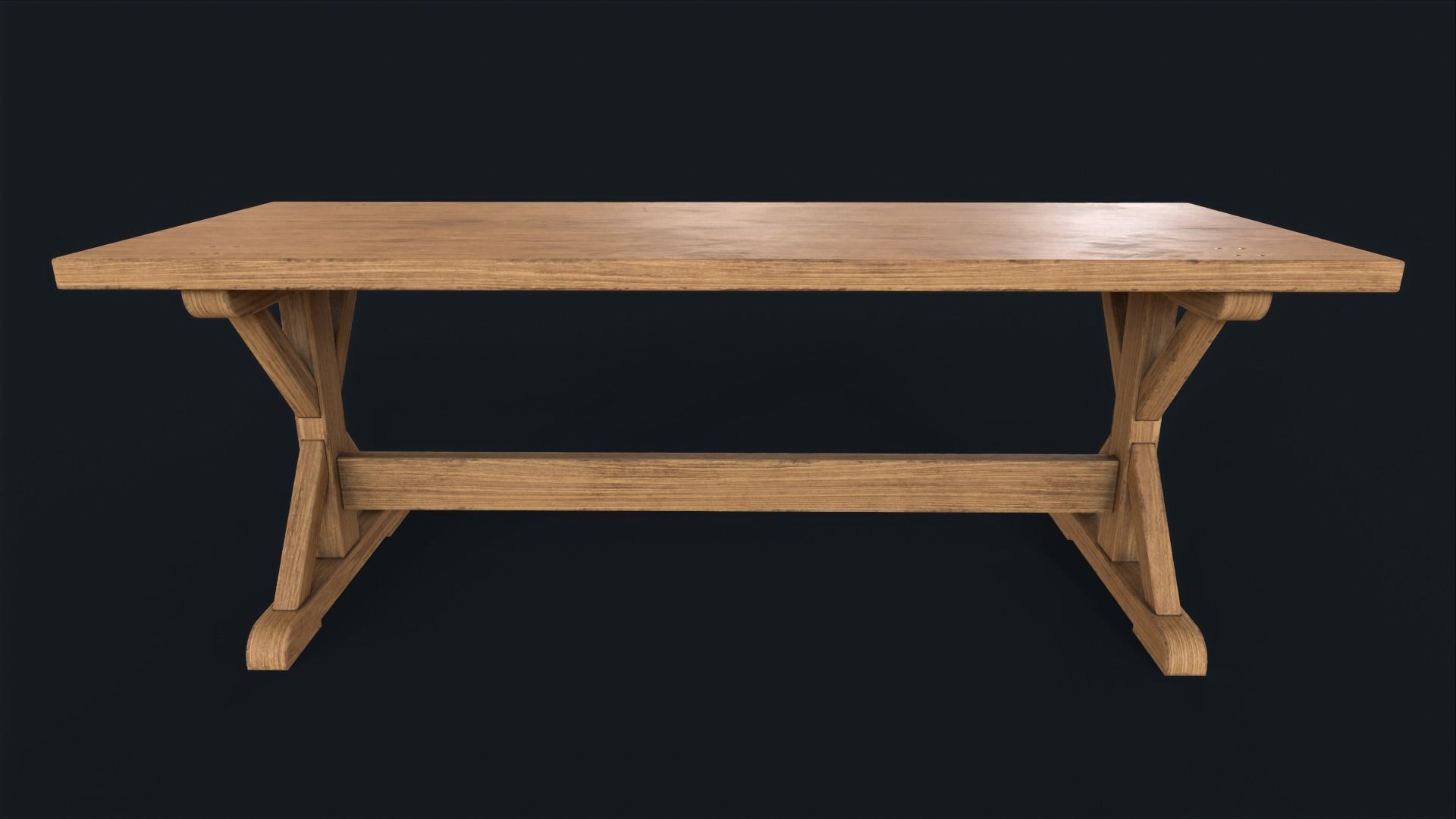Old dining table Low-poly 3D model_4
