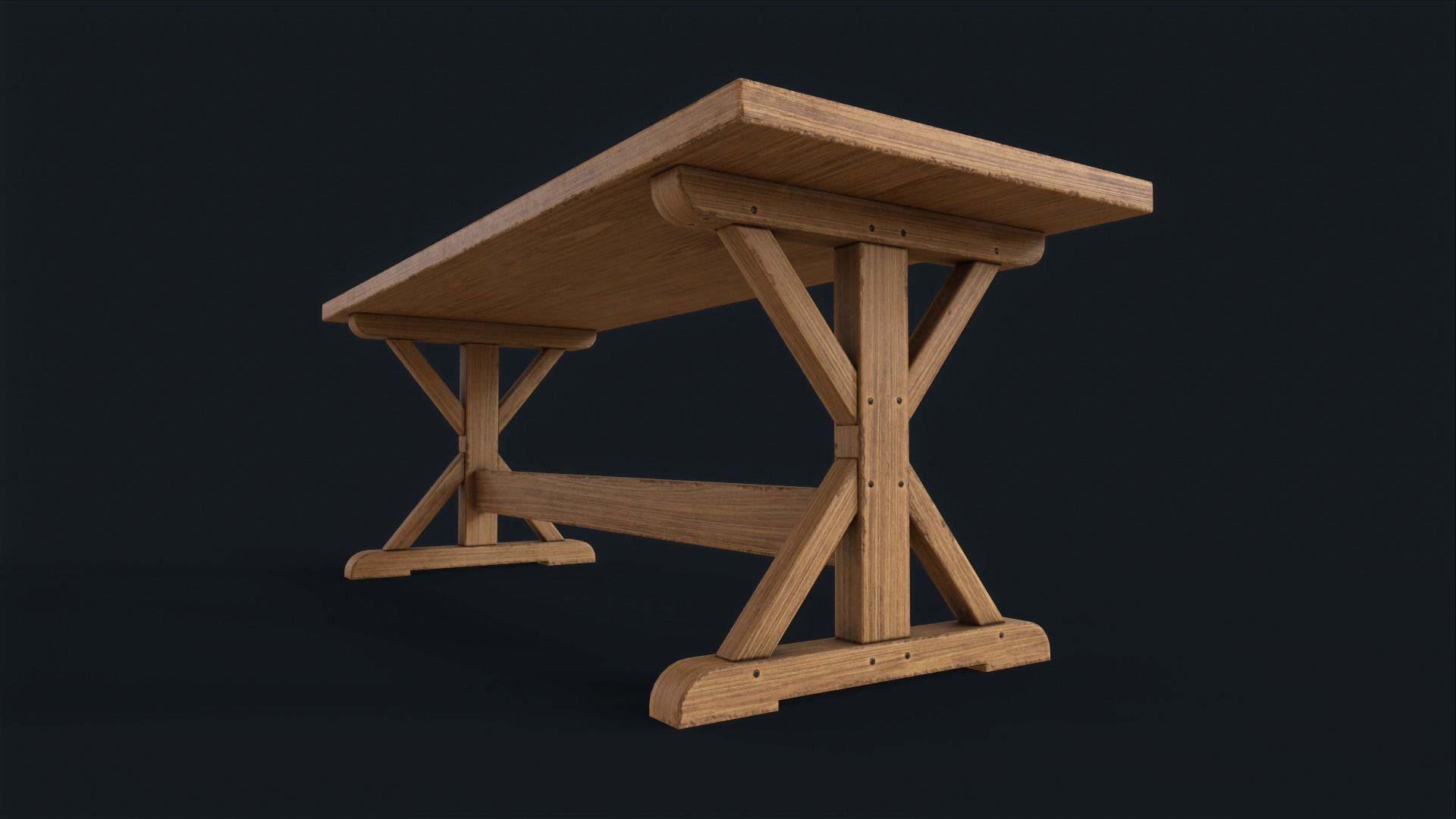 Old dining table Low-poly 3D model_1