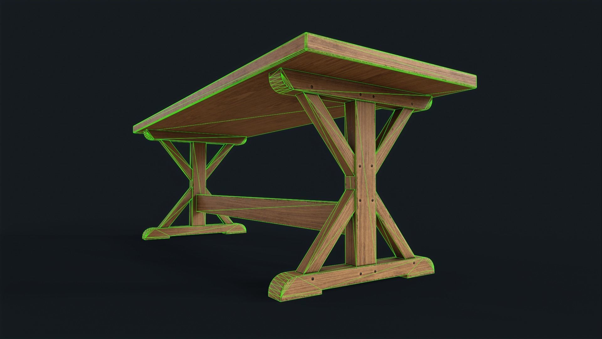 Old dining table Low-poly 3D model_2