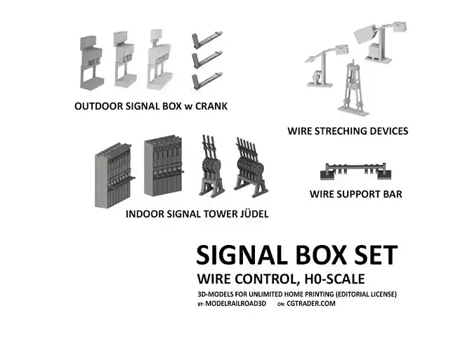 SIG-0003 Signal box set for wire control H0-scale 15 items 3D print model