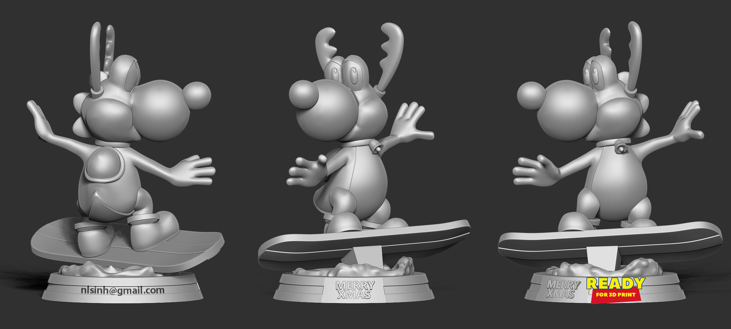Yoshi with Christmas 3D print model_3