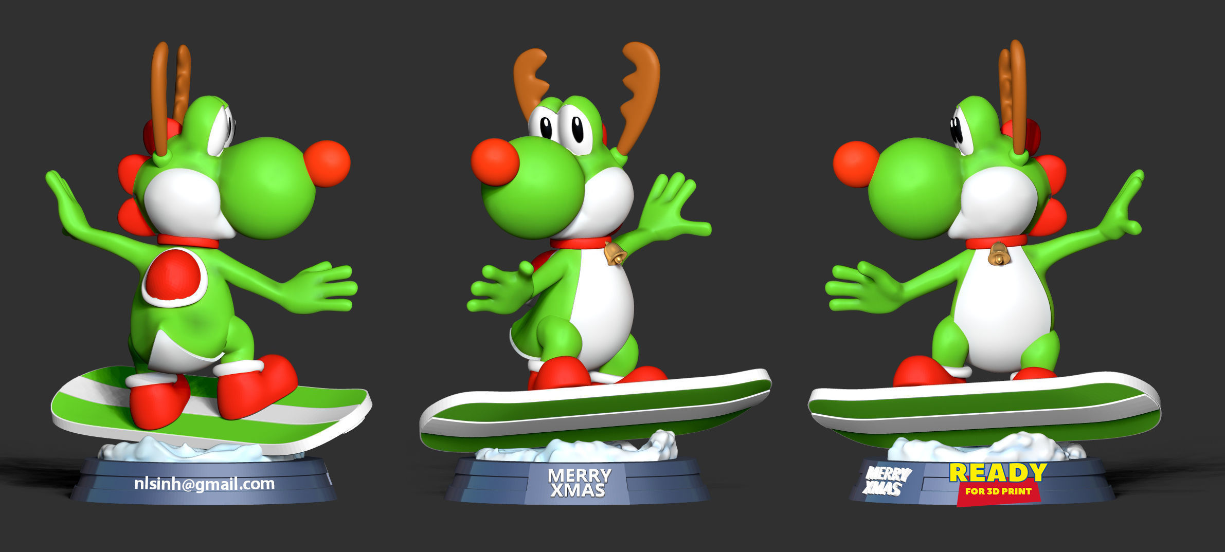 Yoshi with Christmas 3D print model_1