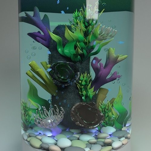 3D aquarium fish tank with plants and rocks 3D model