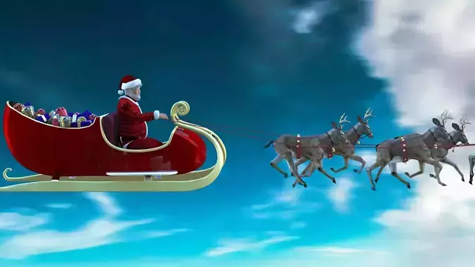 3D Santa and deers animated 3D model