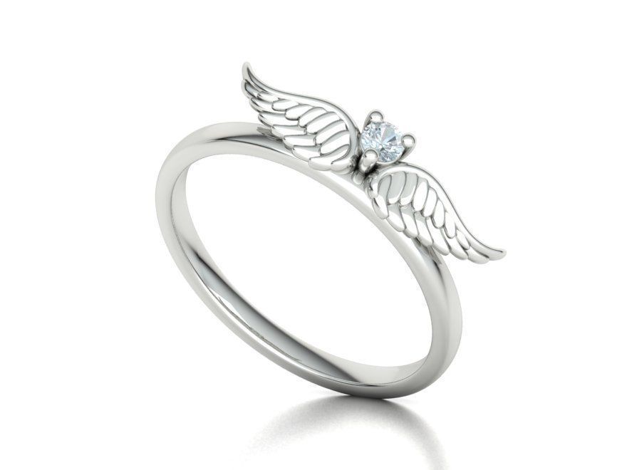 Angel Wings Delicate Ring Diamond Wings Ring 3dmodel 3D print model_8