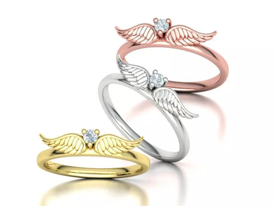 Angel Wings Delicate Ring Diamond Wings Ring 3dmodel 3D print model_0