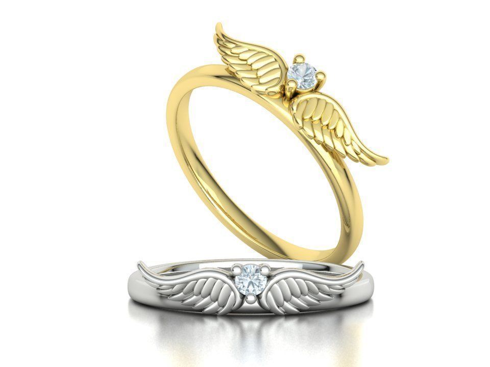 Angel Wings Delicate Ring Diamond Wings Ring 3dmodel 3D print model_2