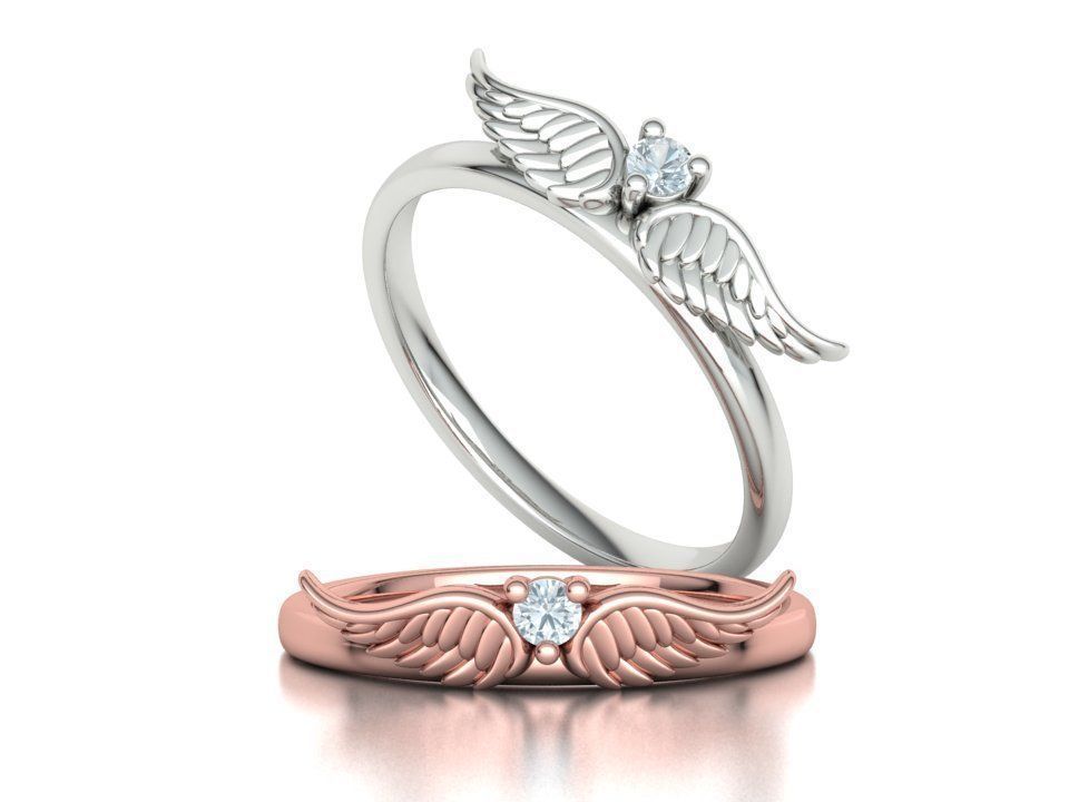 Angel Wings Delicate Ring Diamond Wings Ring 3dmodel 3D print model_1