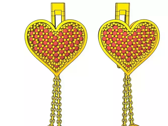 pave diamond heart earrings pearl hanging stl verified 3D print model