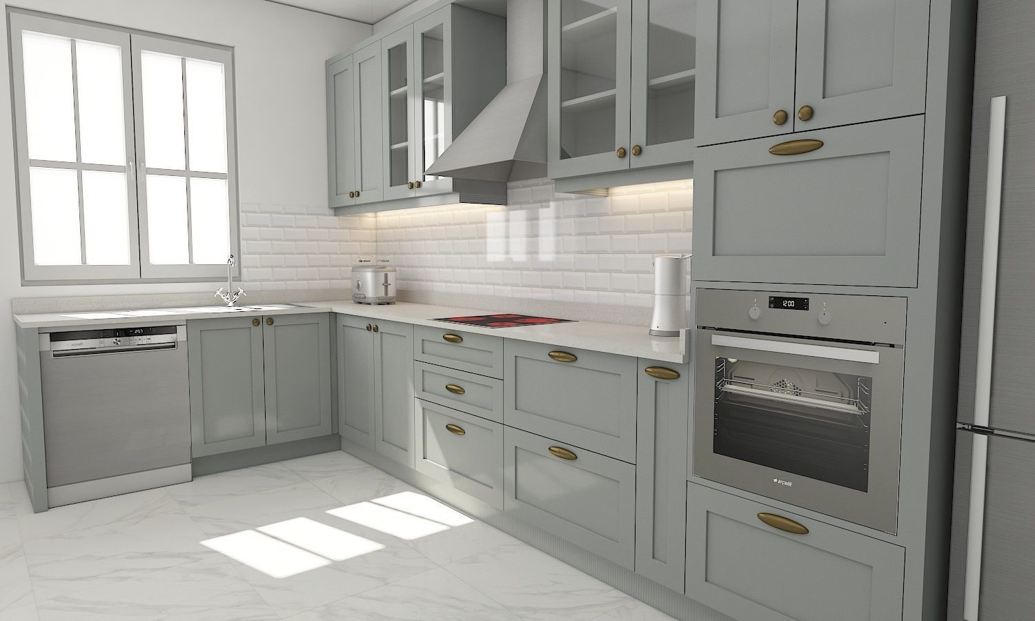 kitchen with cabinets and marble counter tops 3D model_3