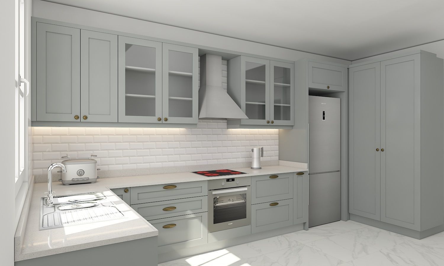 kitchen with cabinets and marble counter tops 3D model_8