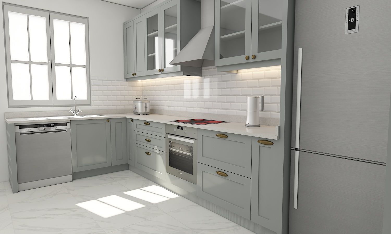 kitchen with cabinets and marble counter tops 3D model_9