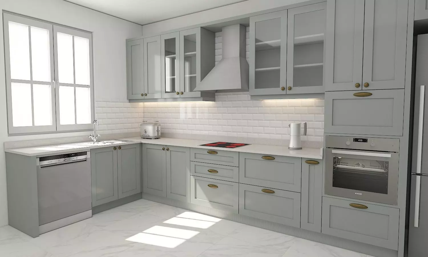 kitchen with cabinets and marble counter tops 3D model_0