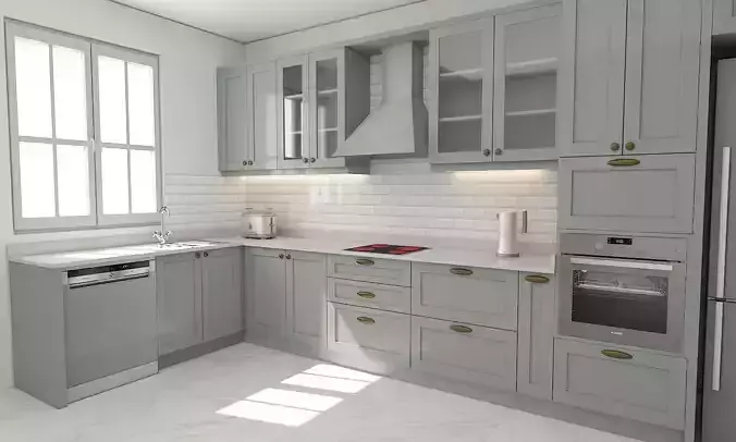 kitchen with cabinets and marble counter tops 3D model