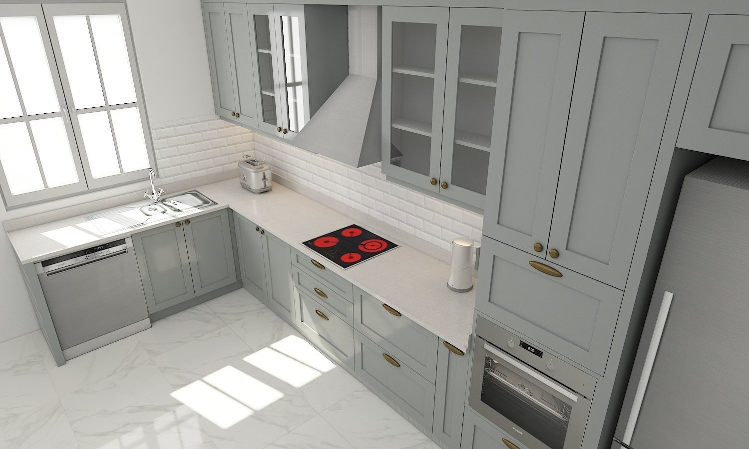 kitchen with cabinets and marble counter tops 3D model_4