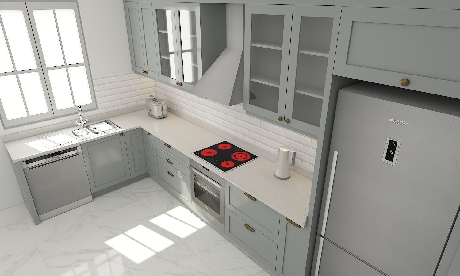 kitchen with cabinets and marble counter tops 3D model_10