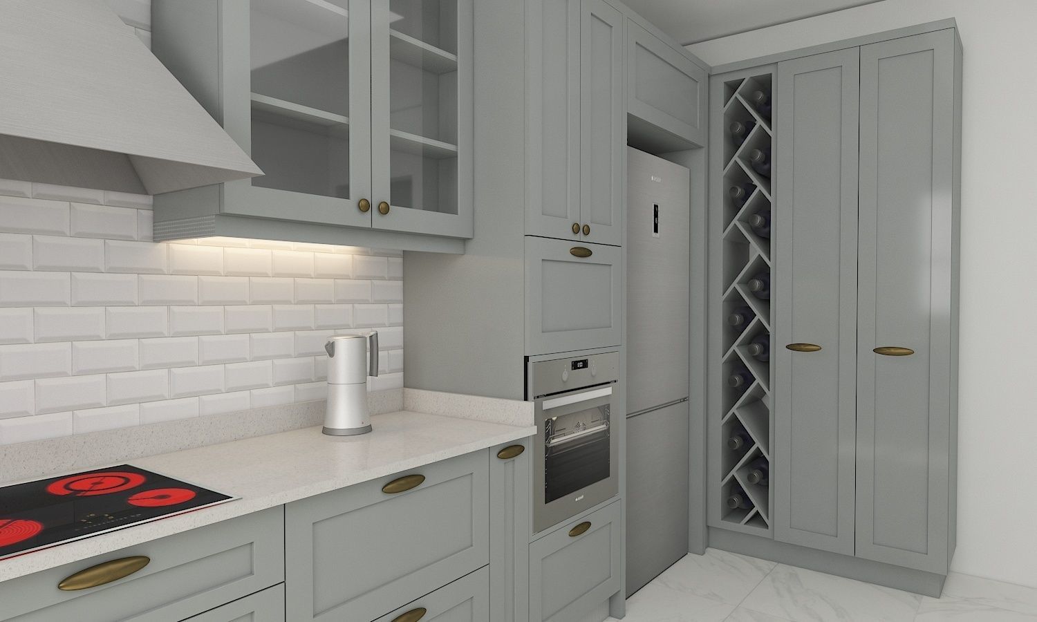 kitchen with cabinets and marble counter tops 3D model_5