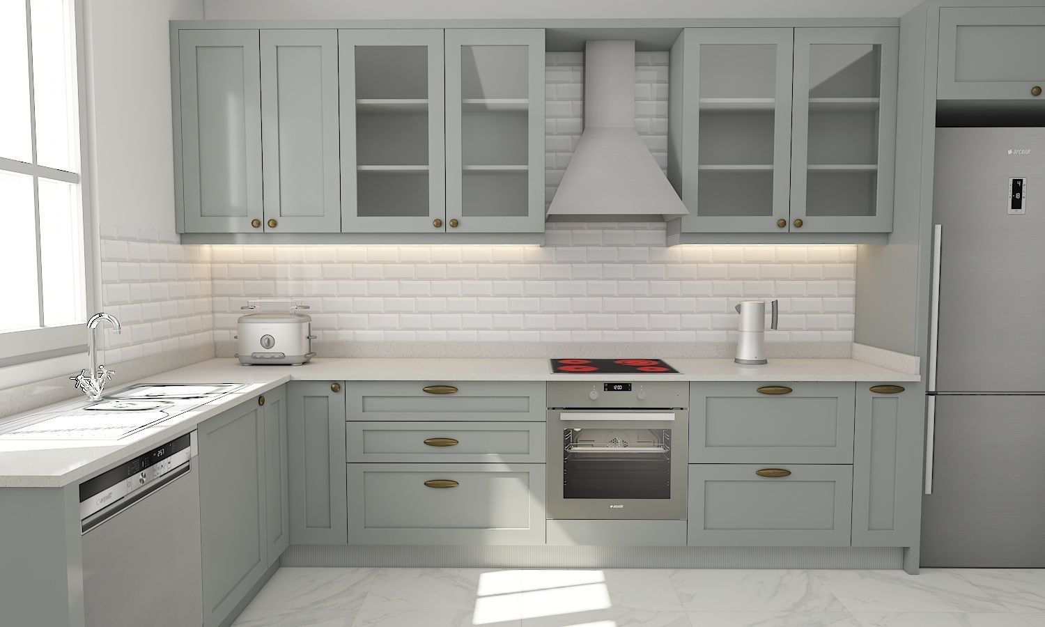 kitchen with cabinets and marble counter tops 3D model_7