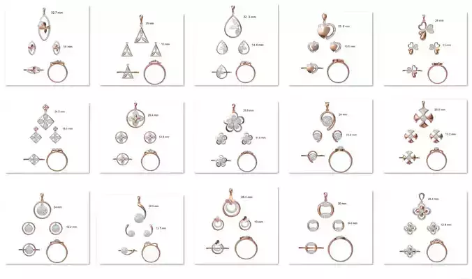 240 Light wt Ring Earrings Pendant set stl jcd 1-render details  3D Model Collection