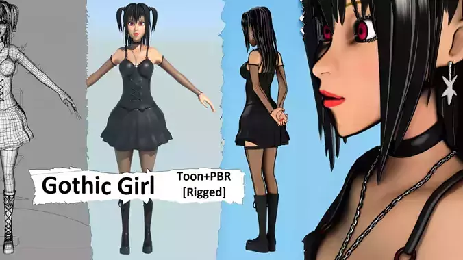 Gothic Girl Low-poly 3D model