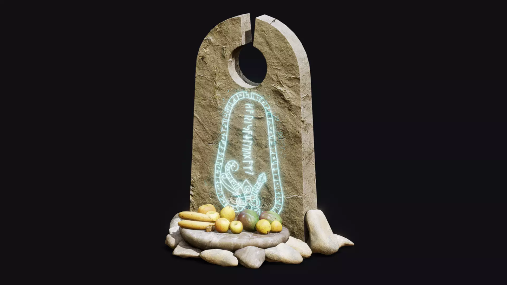 Rune Stone with Secrefice Altar Low-poly 3D model_0