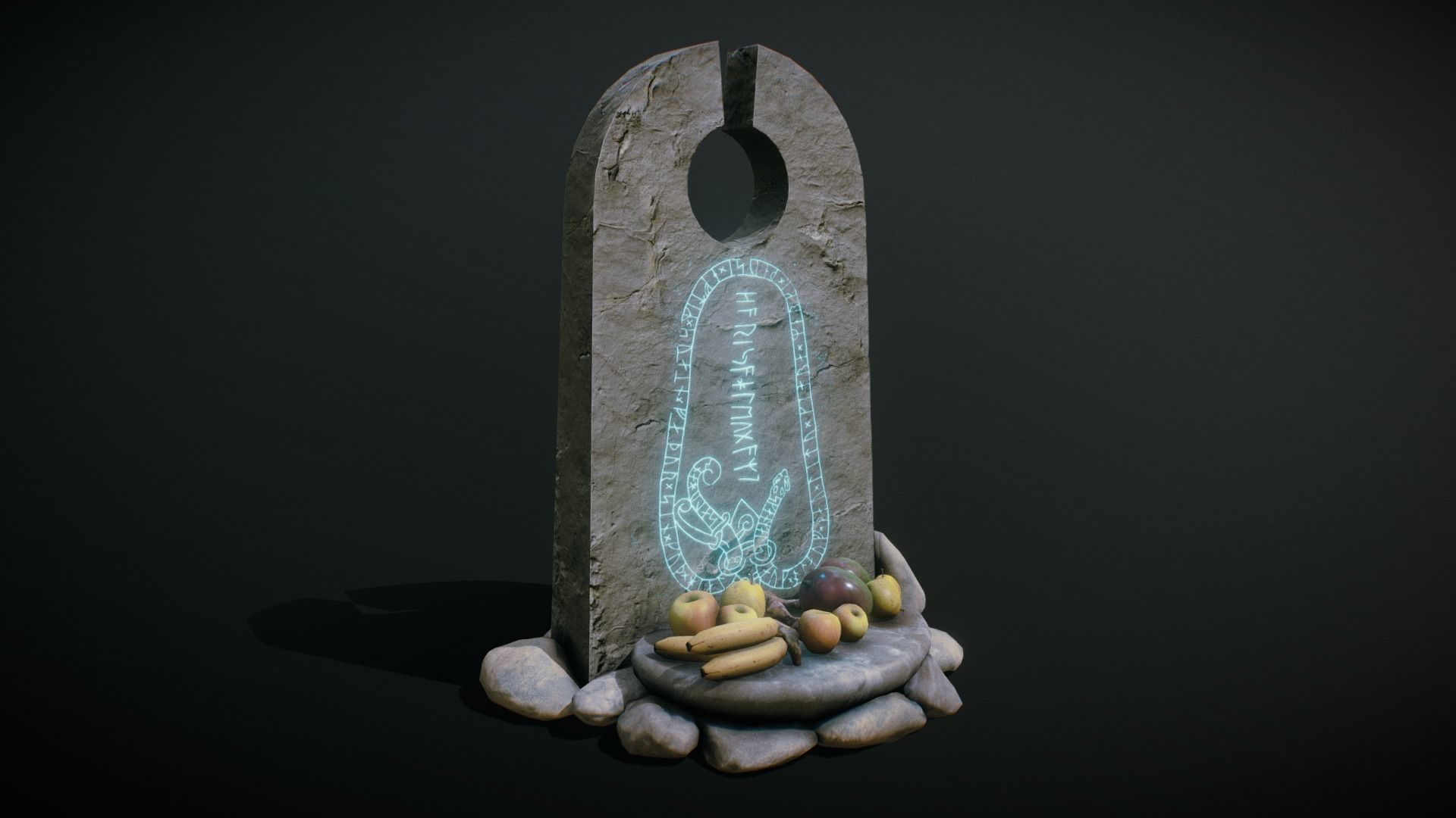 Rune Stone with Secrefice Altar Low-poly 3D model_1