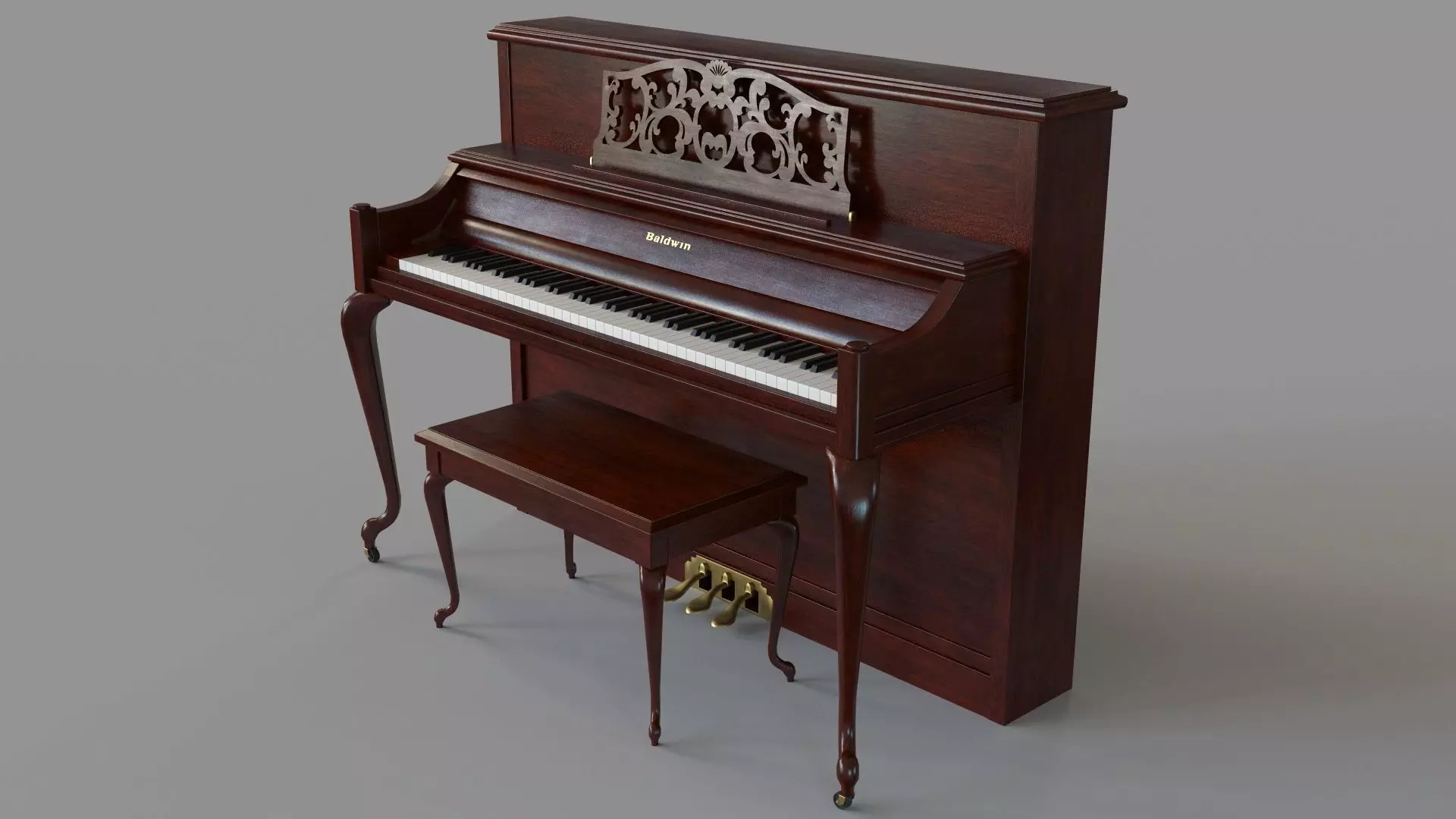 Baldwin Upright Piano French Cherry 3D model_0