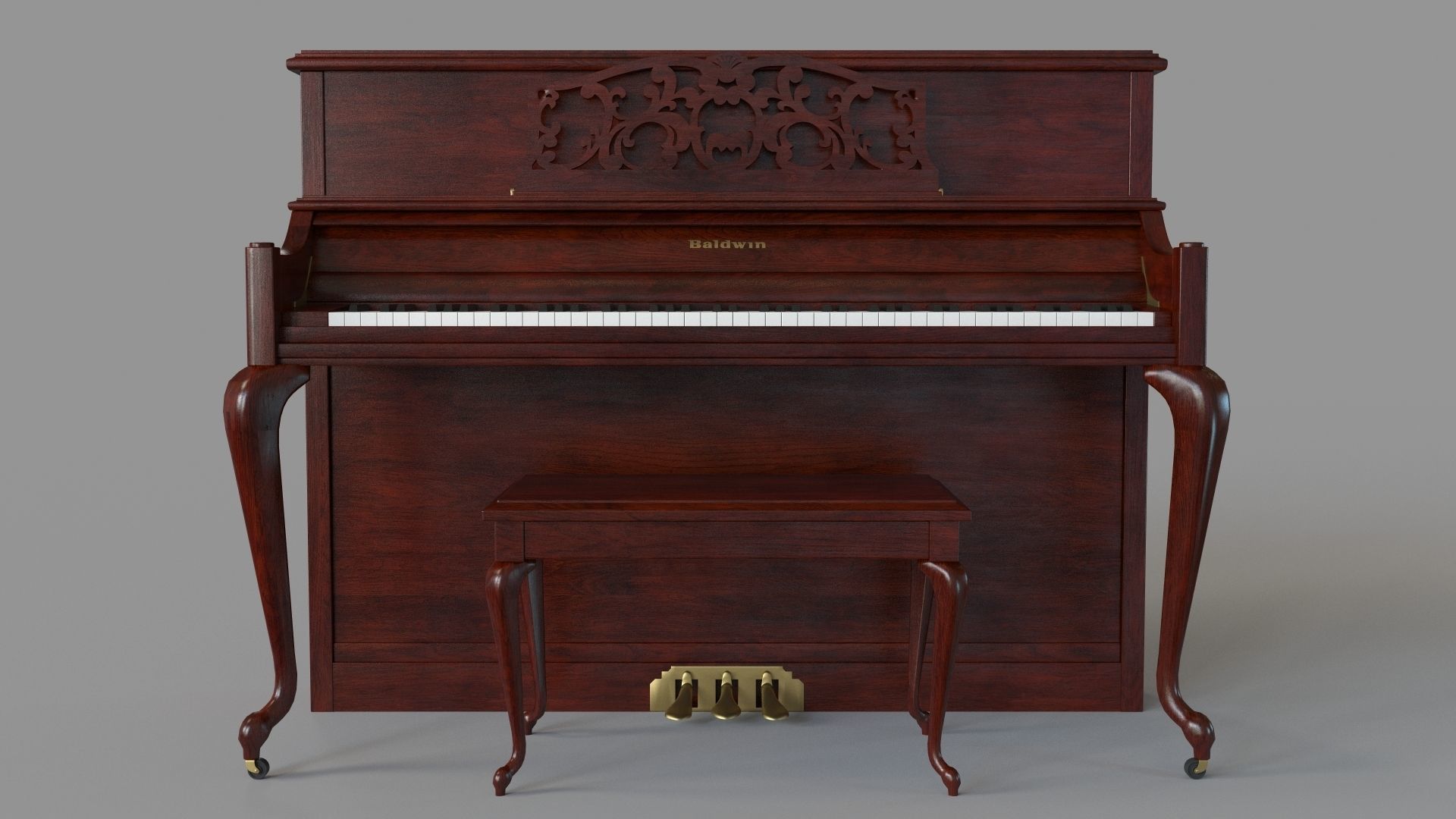 Baldwin Upright Piano French Cherry 3D model_1