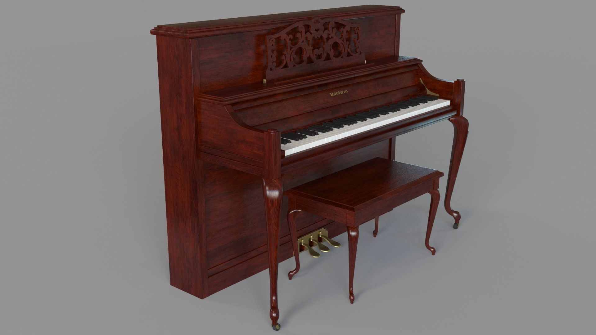 Baldwin Upright Piano French Cherry 3D model_2