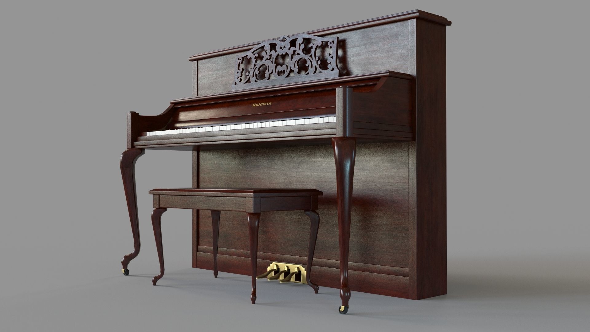 Baldwin Upright Piano French Cherry 3D model_5