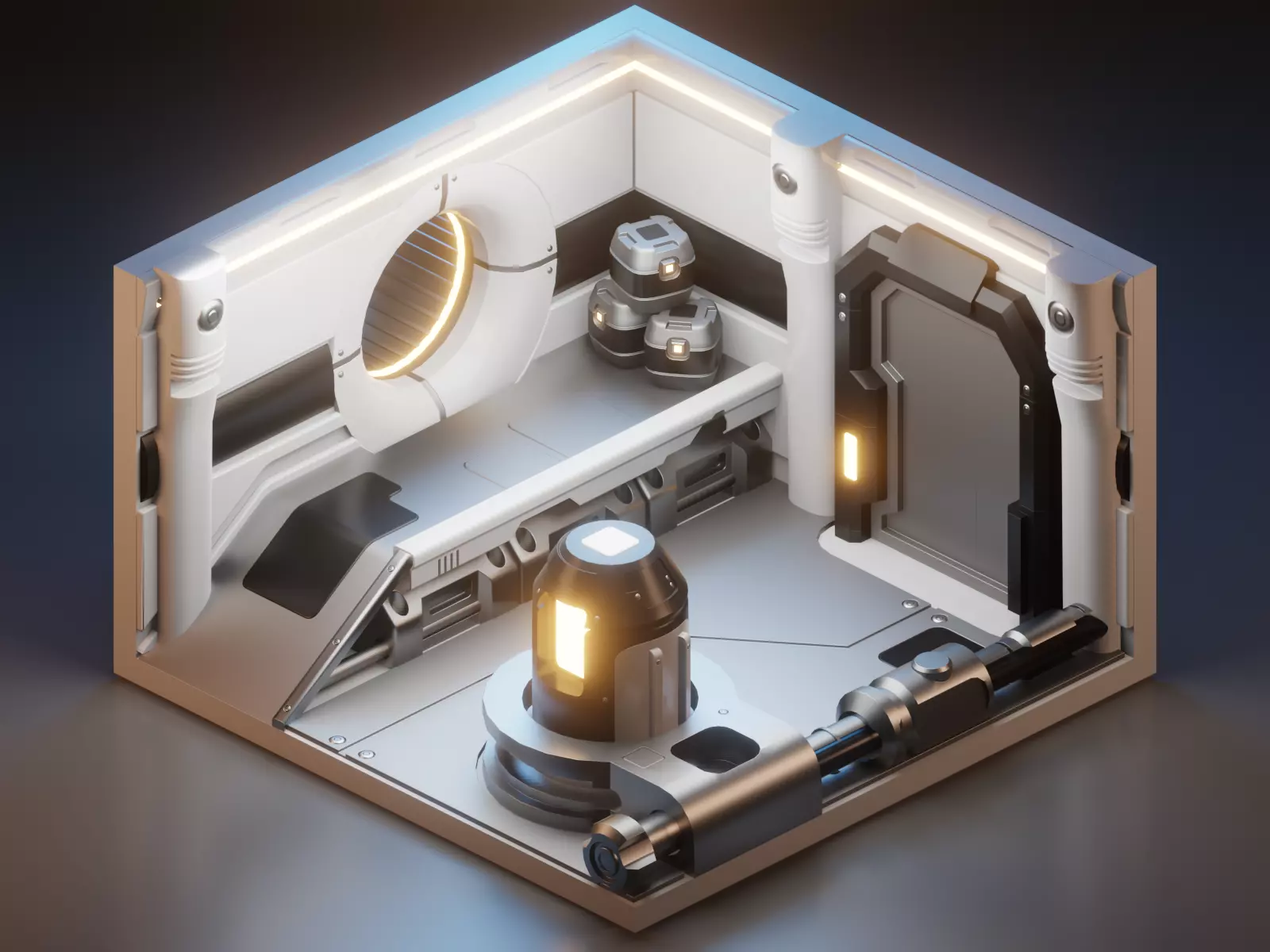 low poly Gameasset5 interior of futuristic spaceship Low-poly 3D model_0