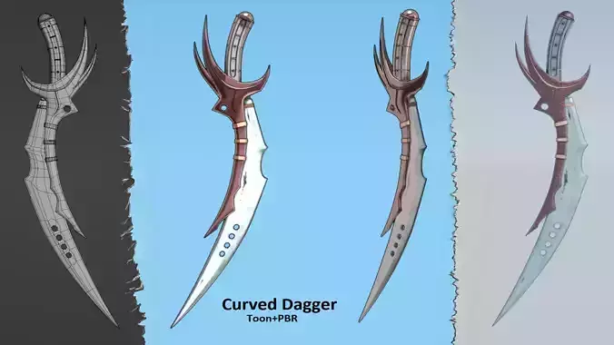 Curved Dagger Low-poly 3D model
