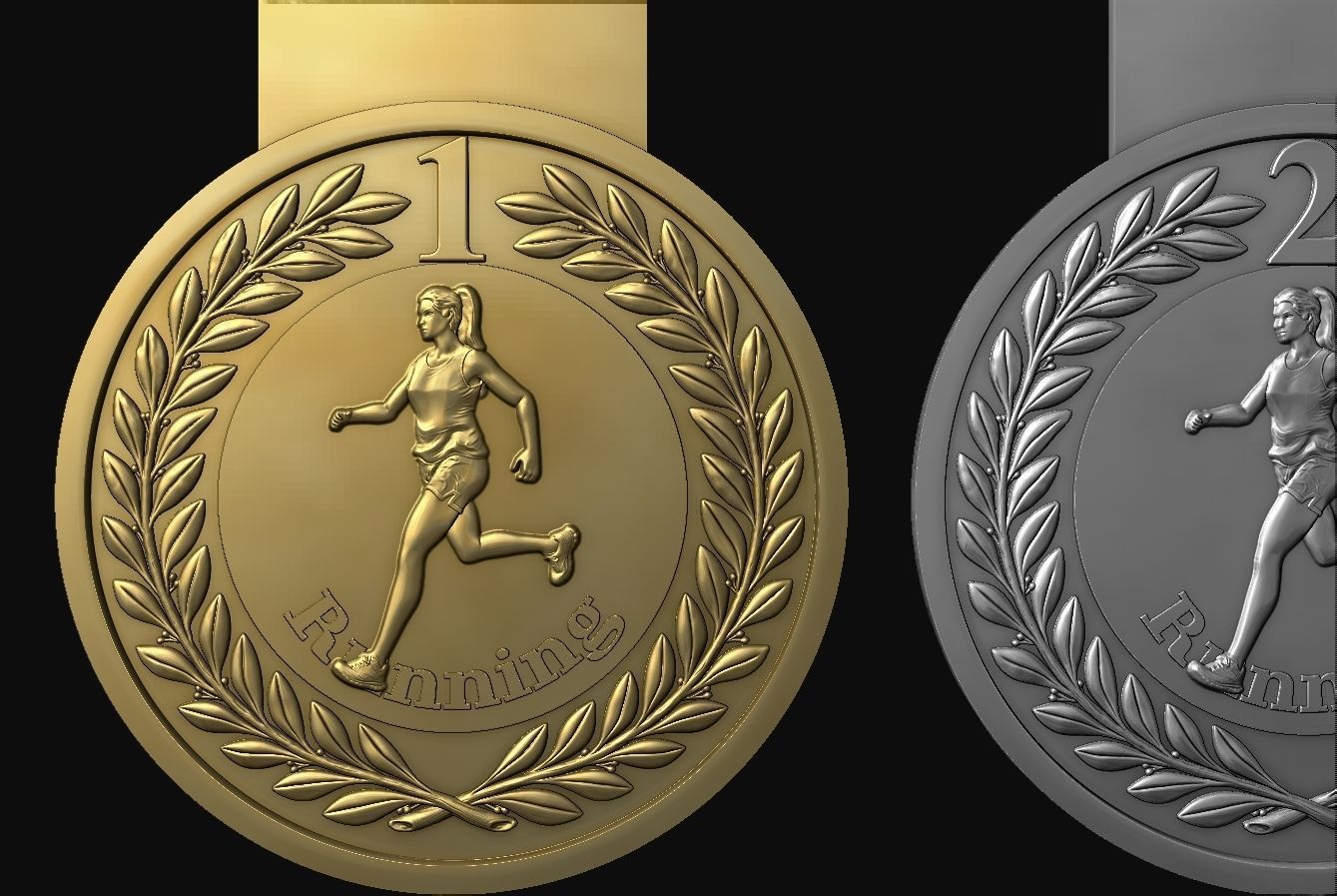 Women Running Award Medals 3D print model_5