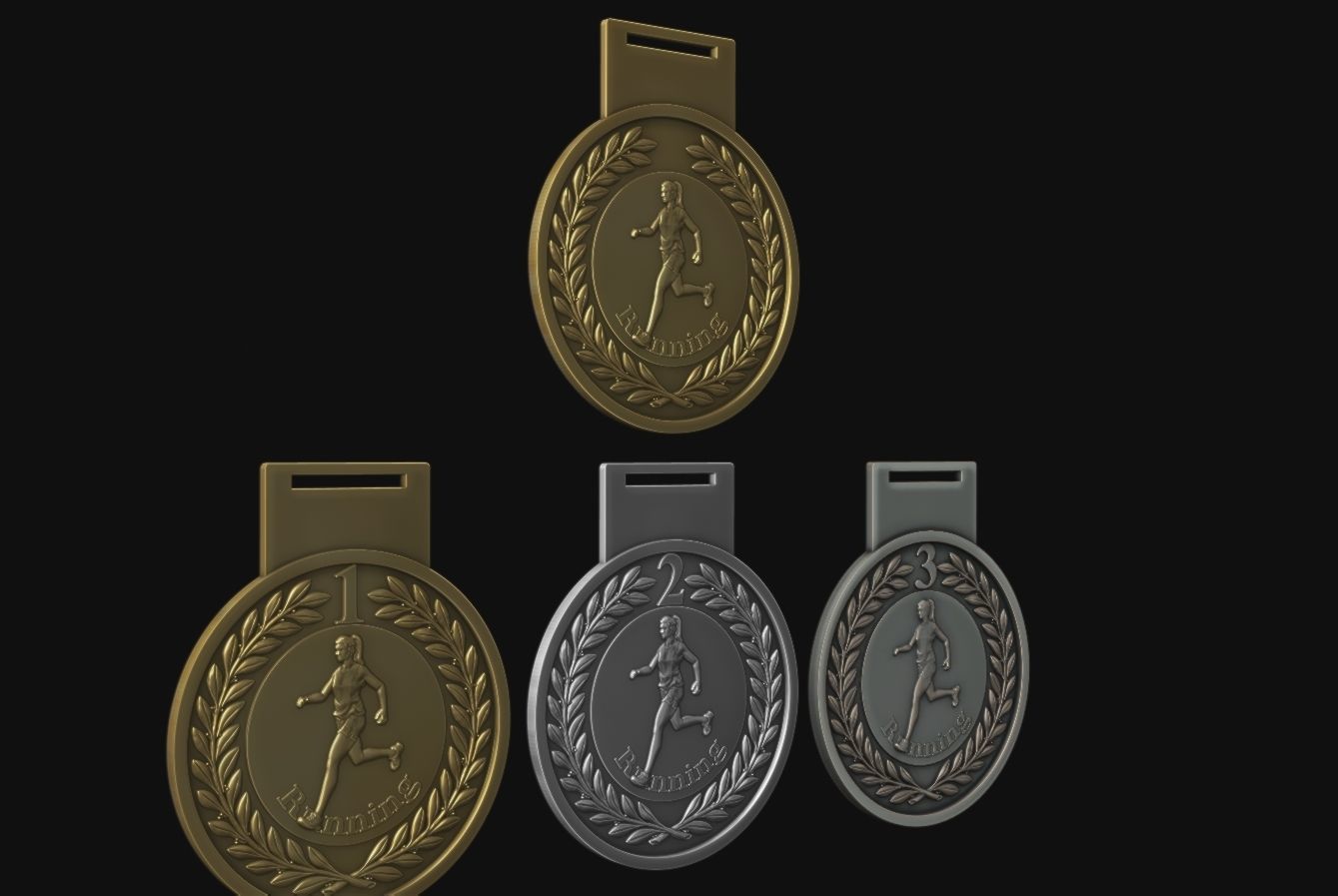 Women Running Award Medals 3D print model_1